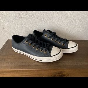 NEW CONVERSE ALL STAR Black Leather Low Top Shoes